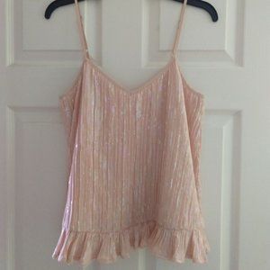 Anthropologie Pink Amelie Sequin Ruffle Tank Top